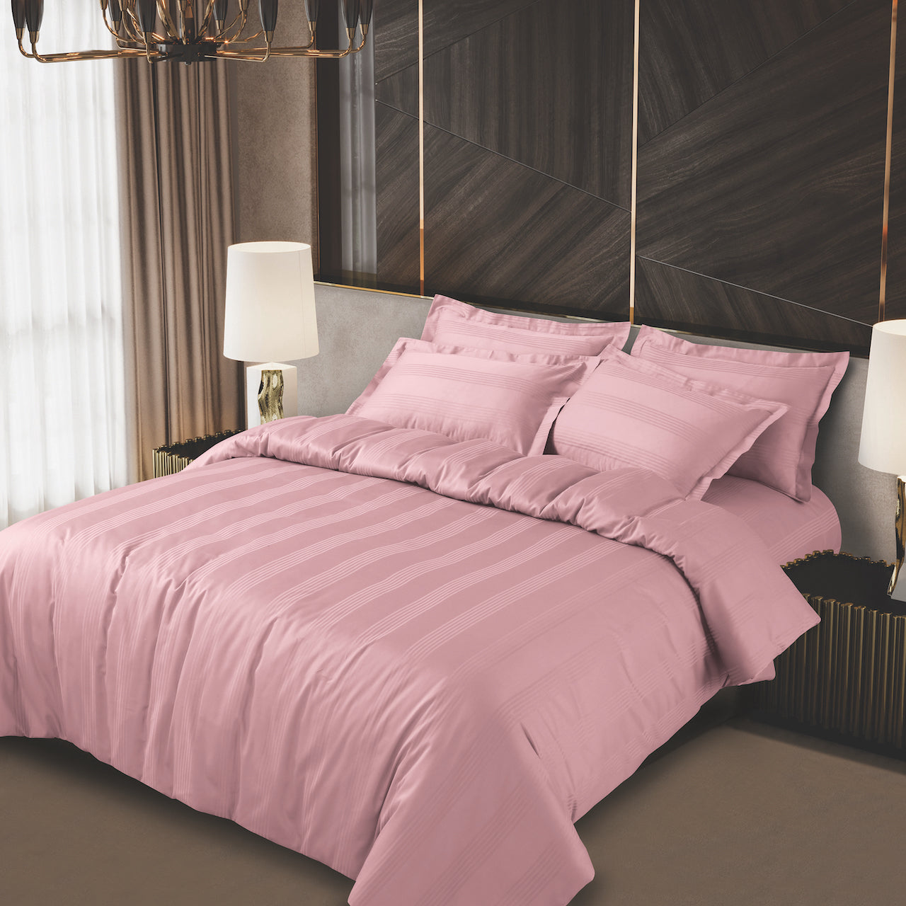 Turin Jacquard Rose Pink Stripes Bedsheet