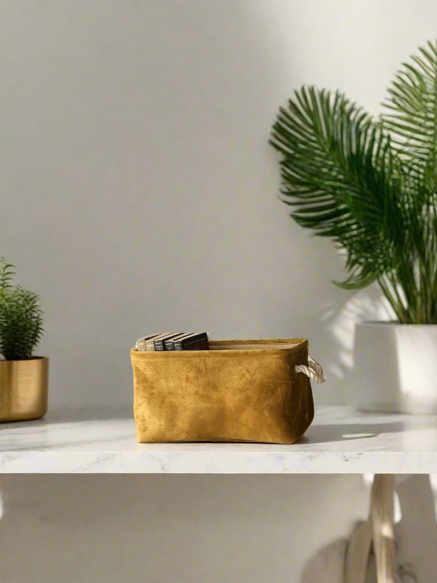 Willow Velvet Basket - Mustard
