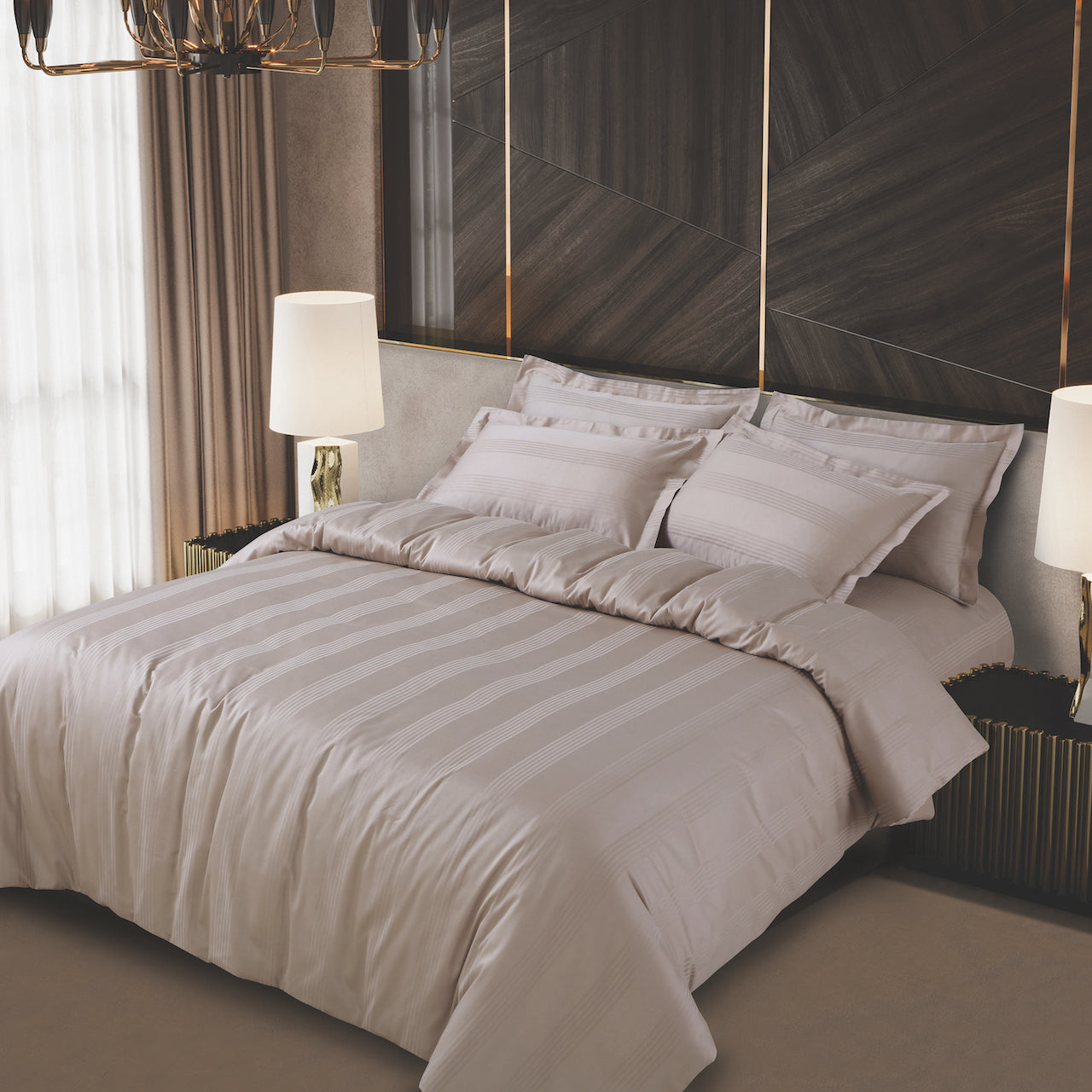 Turin Jacquard Beige Stripes Bedsheet