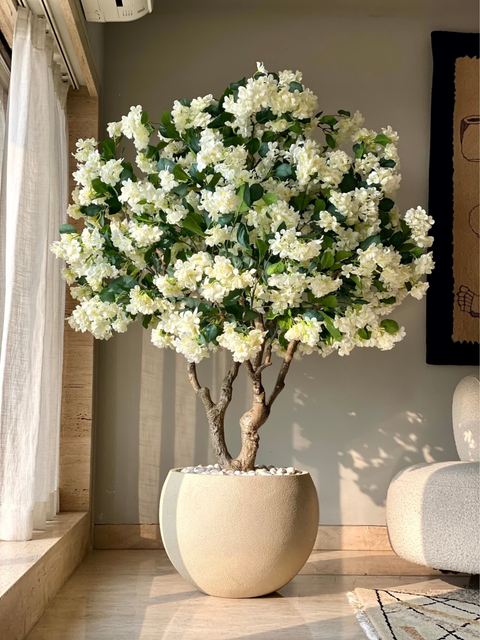 Artificial White Blossom Plant - 6 Feet