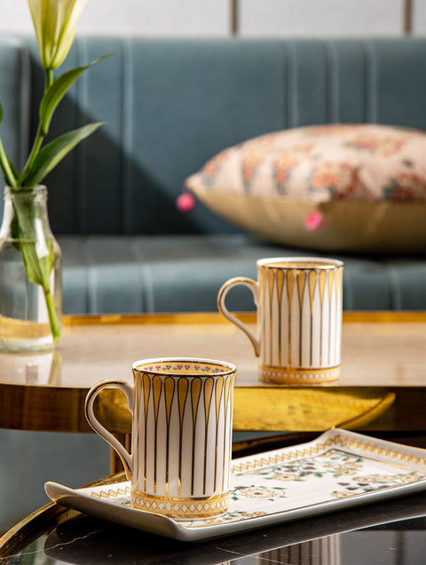Phul Bari Mugs & Platter Serveware Set - Set of 3