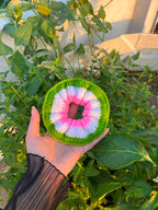 Handmade Kiwi Fruit Crochet Scrunchie – Cute Pink and Green Watermelon / Kiwi Style Hair Accessory – Crochet Hair Tie Gift for Her