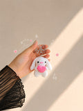 Coquette Crochet Bunny Keychain – Cute White Rabbit Plush Bag Charm with Silver Bow Clasp