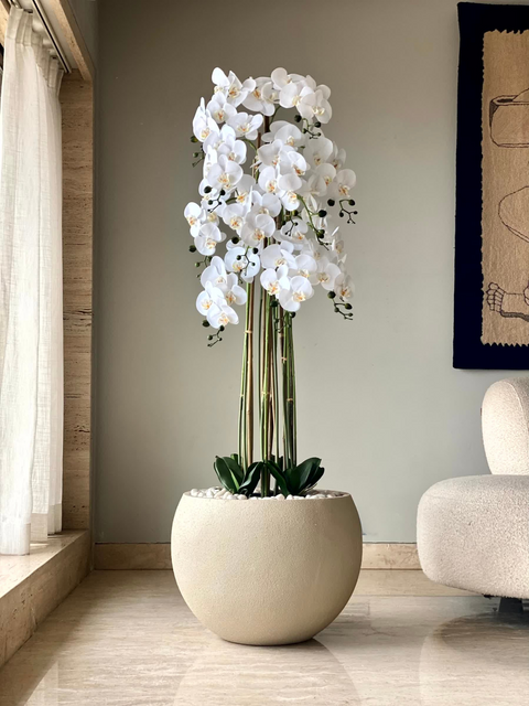 Artificial White Orchid Bloom Plant - 5 Feet