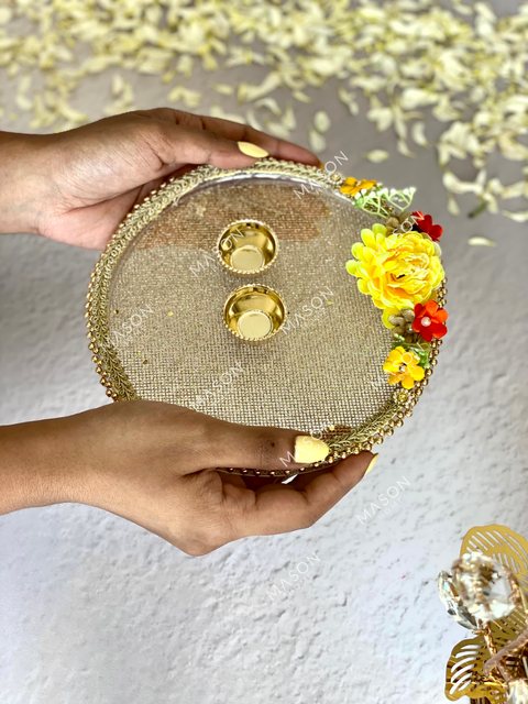 Festive Saffron Pooja Thali - Yellow