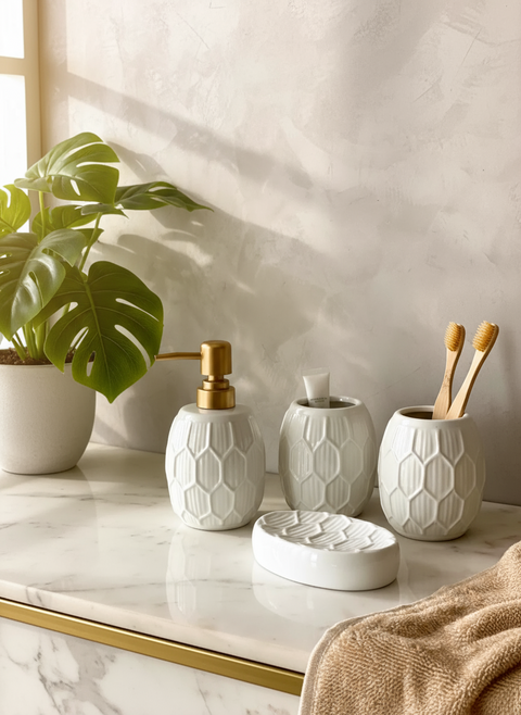 Luna Bathroom Set - White (Set of 4)