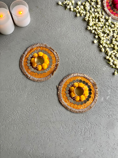 Festive Bloom Diyas - Yellow - Set of 2