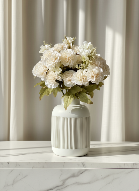 Artificial White Carnation Flower - (Set of 2)
