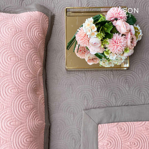 Cotton Bedspread - Coral And Taupe (Reversible)