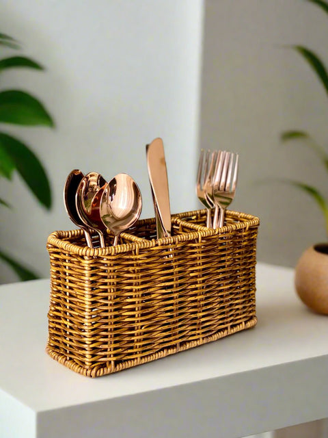 Boho Rattan Cutlery Holder - Brown