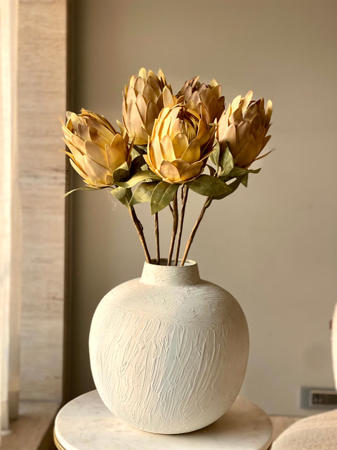 Artificial Protea Flower Stem  -  Yellow (One Stem)