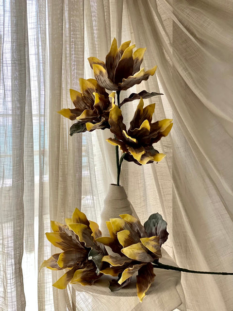 Artificial Magnolia Flower Stem -  Amber Ombre (One Stem)
