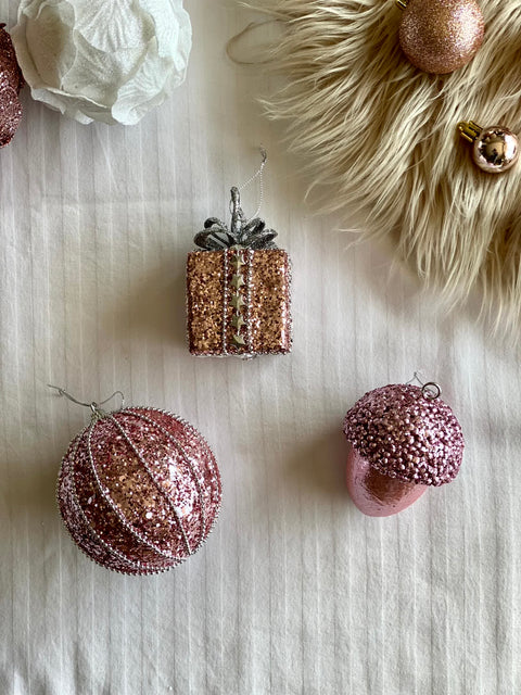 Christmas Glittering Pink Ornaments - (Set Of 3)