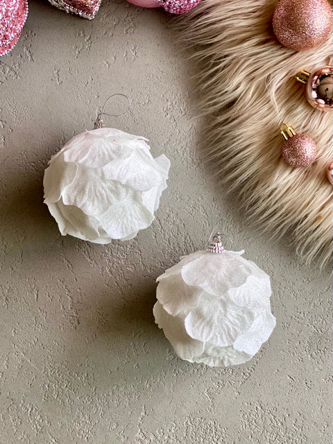 Christmas White Bloom Ball  - Set of 2
