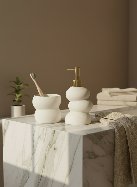 Pebbles Bathroom Set - White (Set of 2)