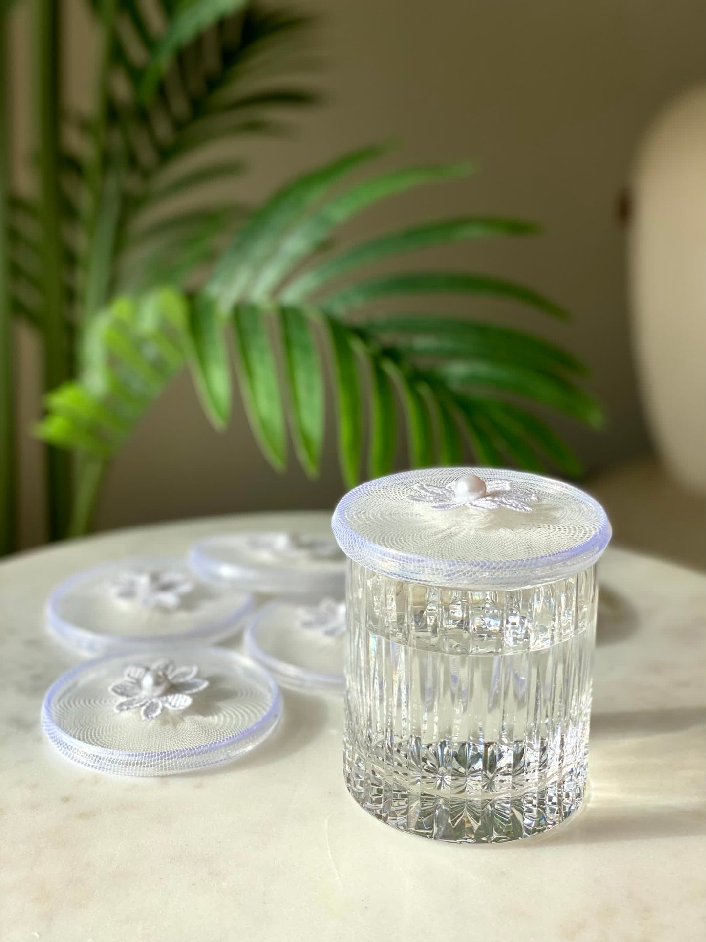 White Mesh Glass Cover - (Set Of 6)