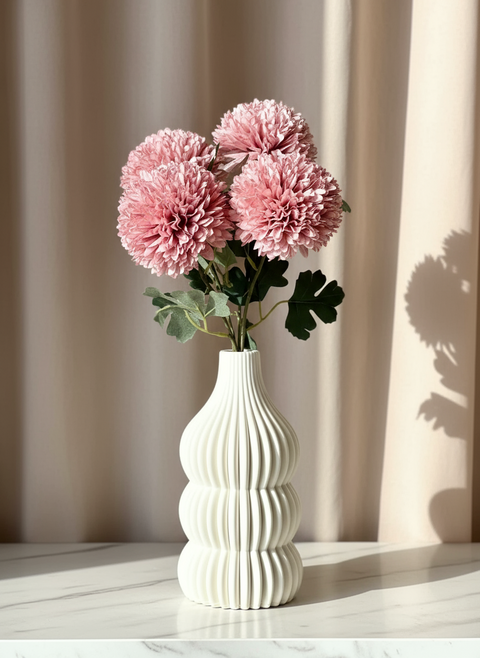 Artificial Pom Pom Flower - Peach (Set of 4)