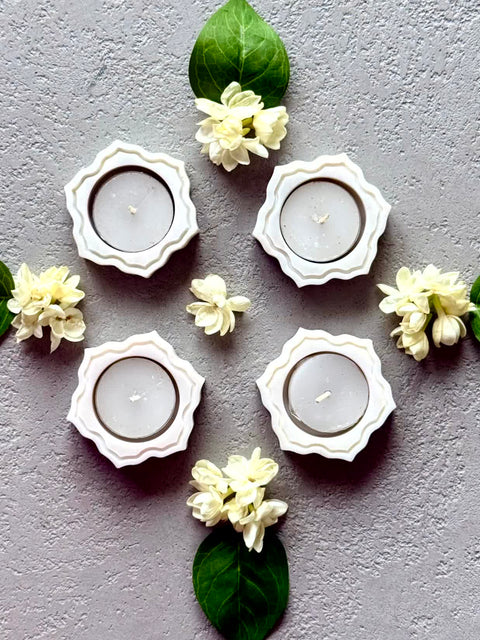 Pichola Marble Flower Votive Holder - Set Of 4