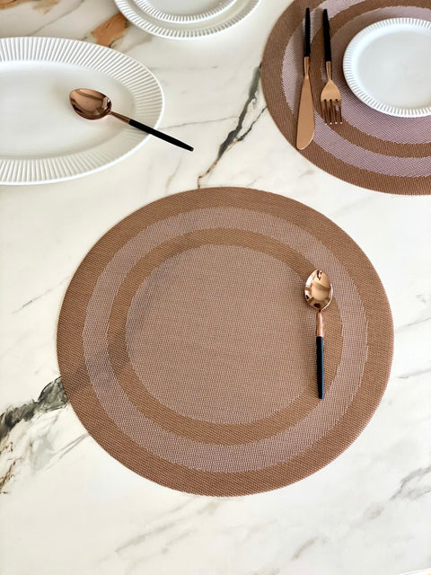 Textured Circular Table Mats - Brown (Set of 6)