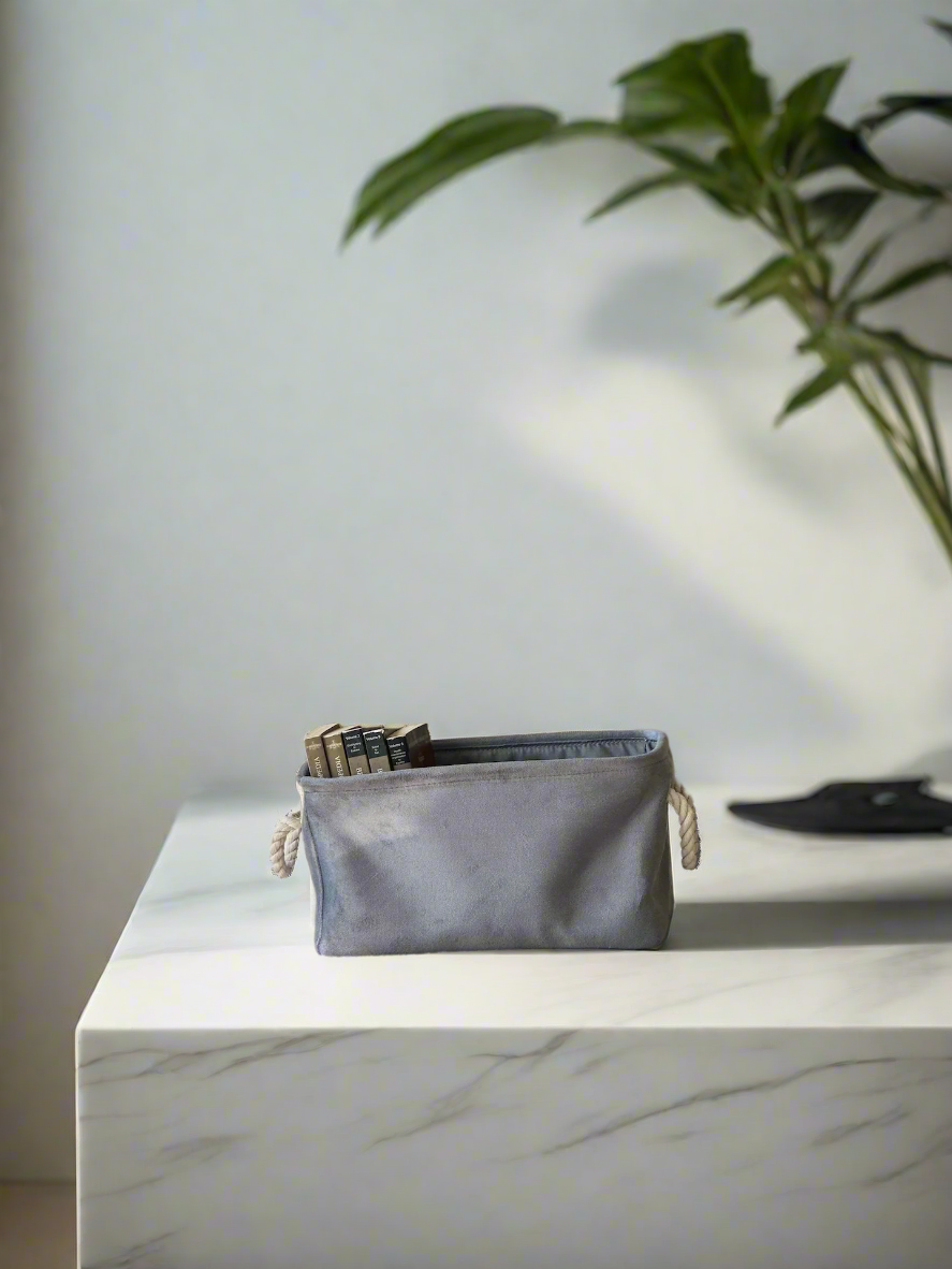 Willow Velvet Basket - Dark Grey