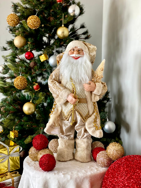 Christmas Jolly Santa Claus - 2 Feet (White and Gold)