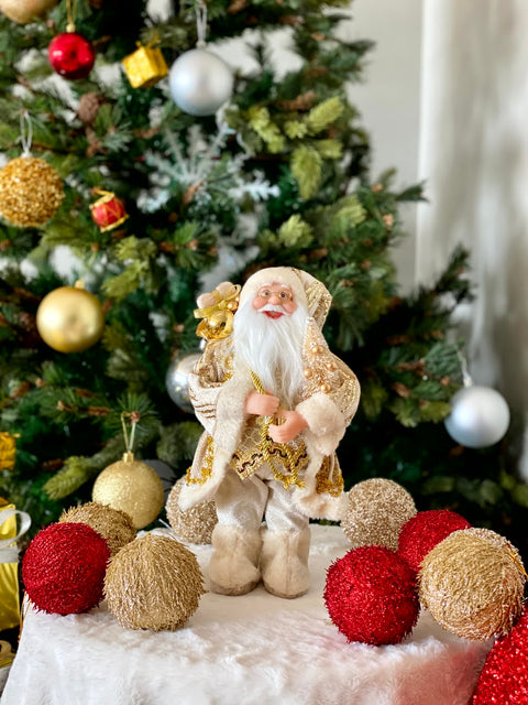 Christmas Jolly Santa Claus - 1 Feet (White and Gold)