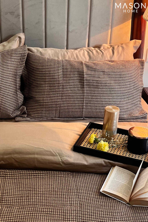 Honeycomb Coffee Woven Duvet Cover Set With Bedsheet