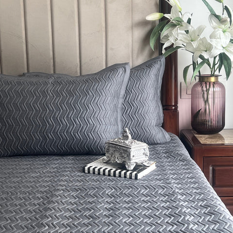 Donna Dark Grey Cotton Reversible Bedspread
