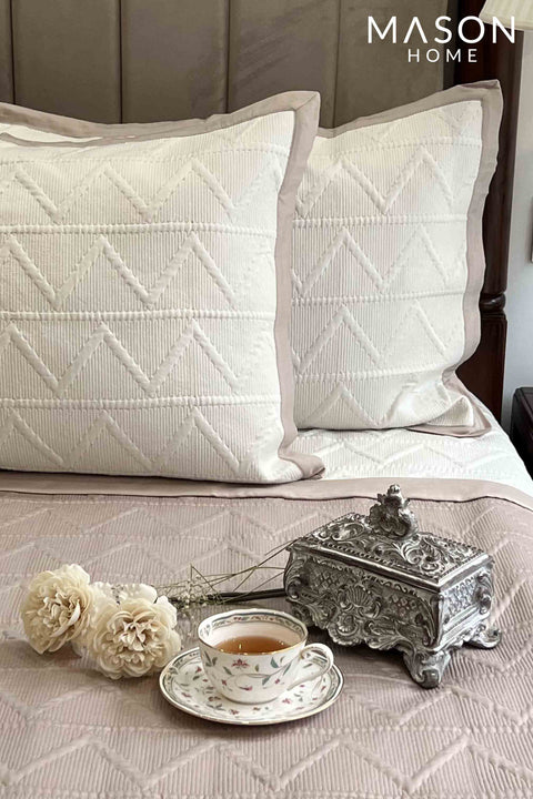 Buff And Ivory Trigon Cotton Reversible Bedspread