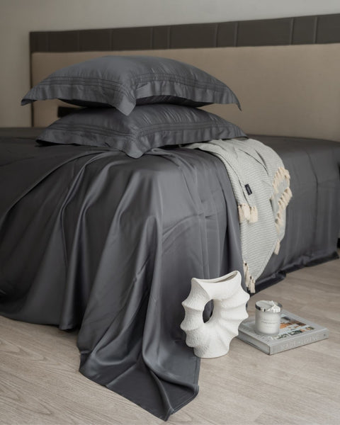 Charcoal Grey Pleated Super King Size 400TC Bamboo Bedsheet Set