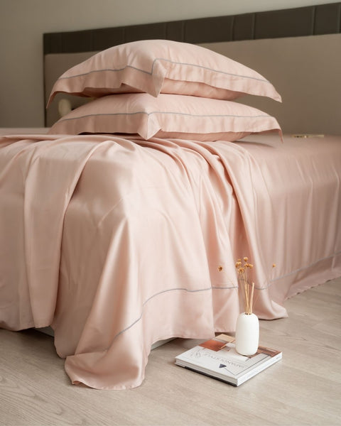 Blush Super King Size 400TC Tencel Lace Bedsheet Set