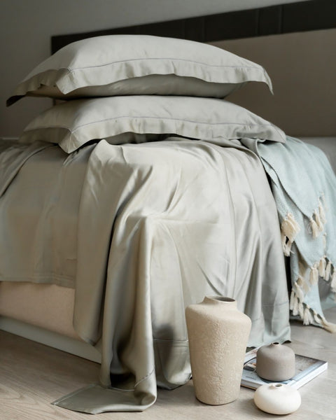 Pistachio (Green) Super King Size 400TC Tencel Lace Bedsheet Set