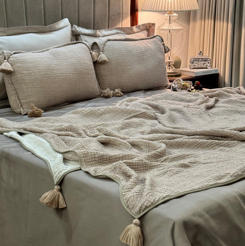Meraki Beige Woven Bedspread Set