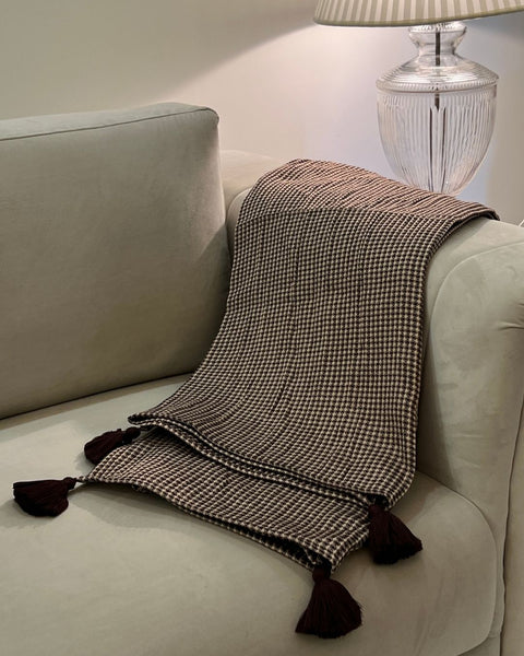 Coffee Honeycomb woven throw with tassels