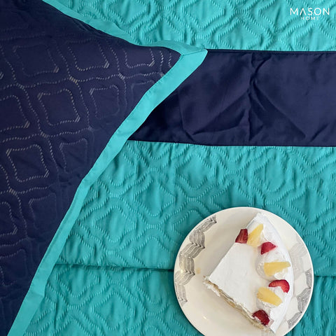 QUILTED NAVY TURQUOISE BEDSPREAD